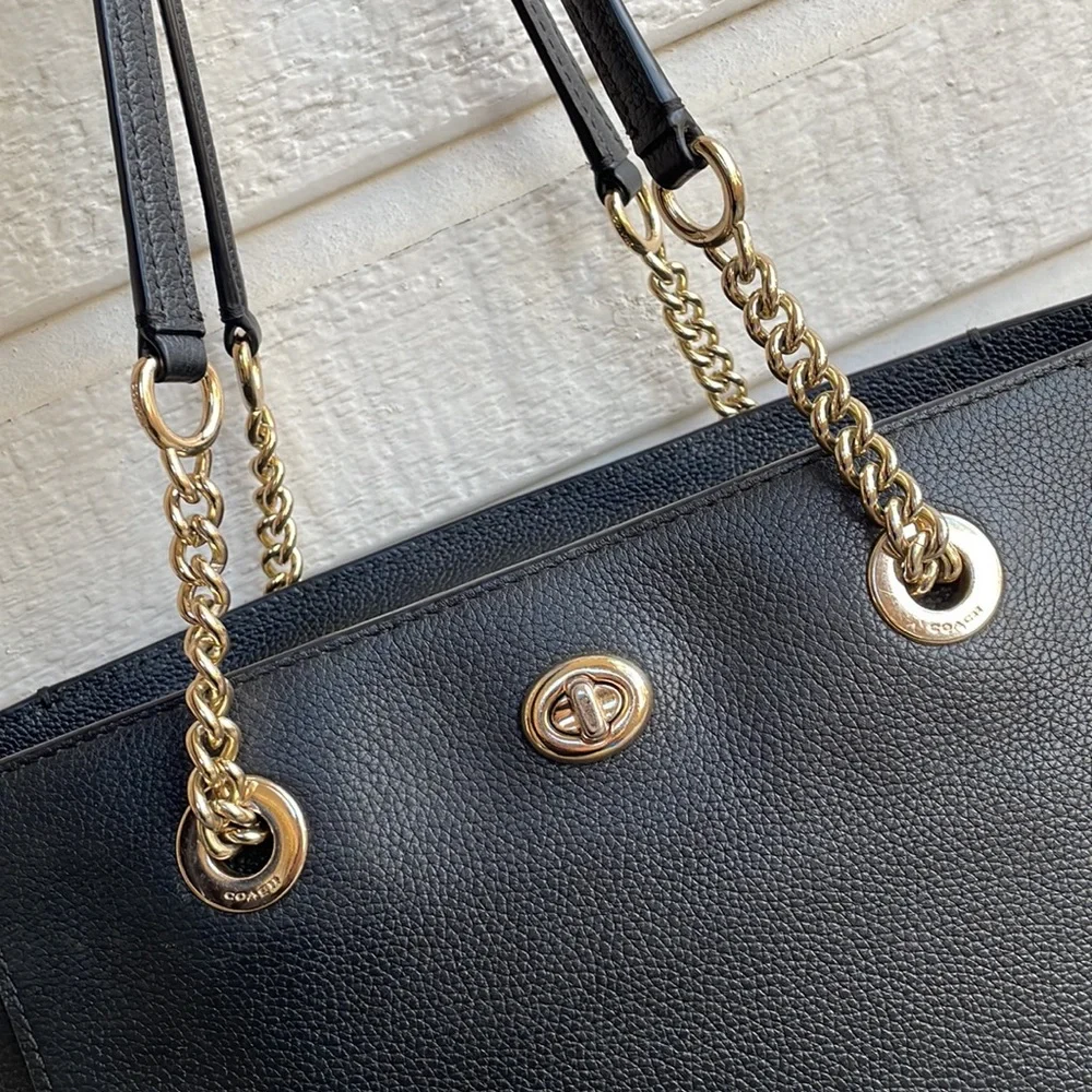 Coach Turnlock 27 Chain Leather Mollie Marley Tote Ava City - Picture 2 of 12